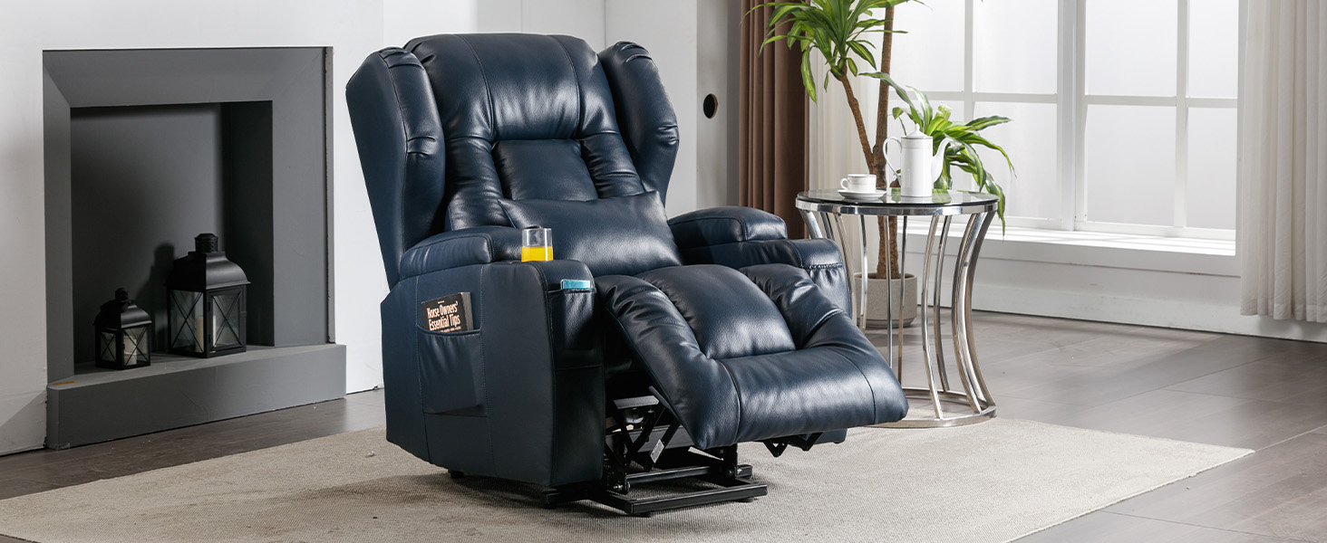 blue recliner chair with massage and heat for young women and men