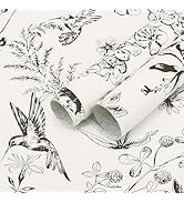Safiyya Peel and Stick Wallpaper Birds Floral Wallpaper White and Black Wallpaper Boho Contact Pa...
