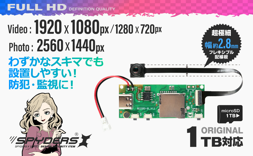 スパイダーズX正規品　Gexa 完成基板小型カメラ UT-128 UT-124＆GA-019SET | 4K録画対応基板ユニット小型カメラ＆8