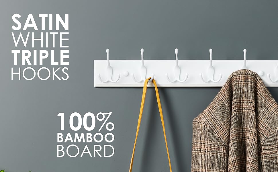 LARHN Coat Hooks Wall Mounted Coat Rack 6 Triple White Coat Hooks