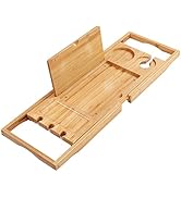 Utoplike Bamboo Bathtub Caddy Tray Bath Tray for Tub, Adjustable Bathroom Bathtub Organizer with ...