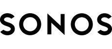 Text reads 'SONOS' in large black letters against white background. Simple, minimalist branding display.