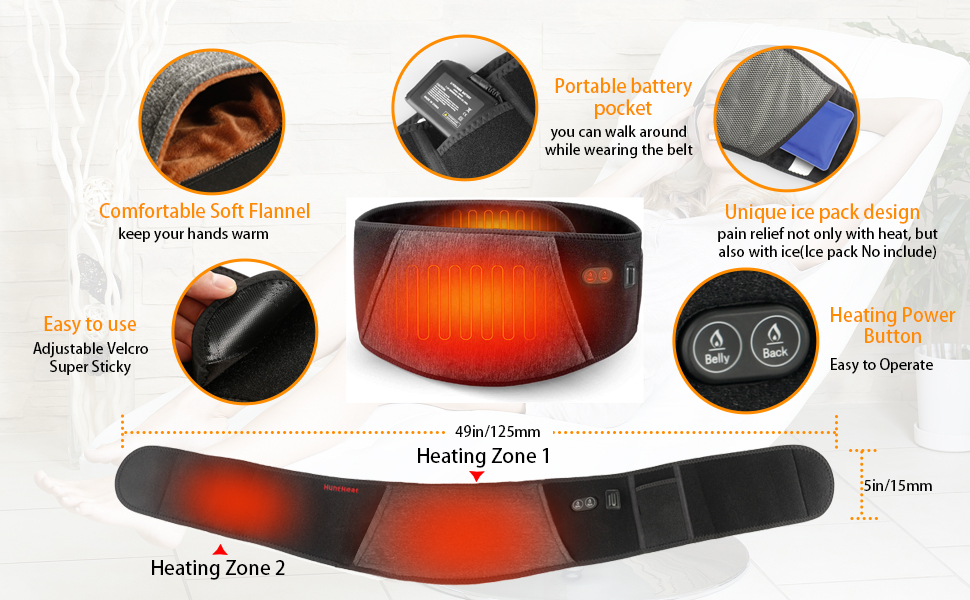 Heated Waist Belt, Cordless Portable Back and Belly Heating Pad for