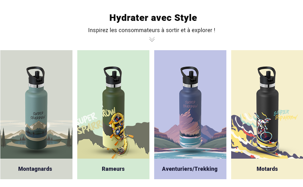 Super Sparrow Gourde Isotherme - 18/10 Ultra Léger Bouteille Isotherme - 350ml, 500ml, 750ml - Gourde INOX Bouche Standard - Gourde Enfant sans BPA, pour Sport, Voyages, L'école, Bureau, Maison 1