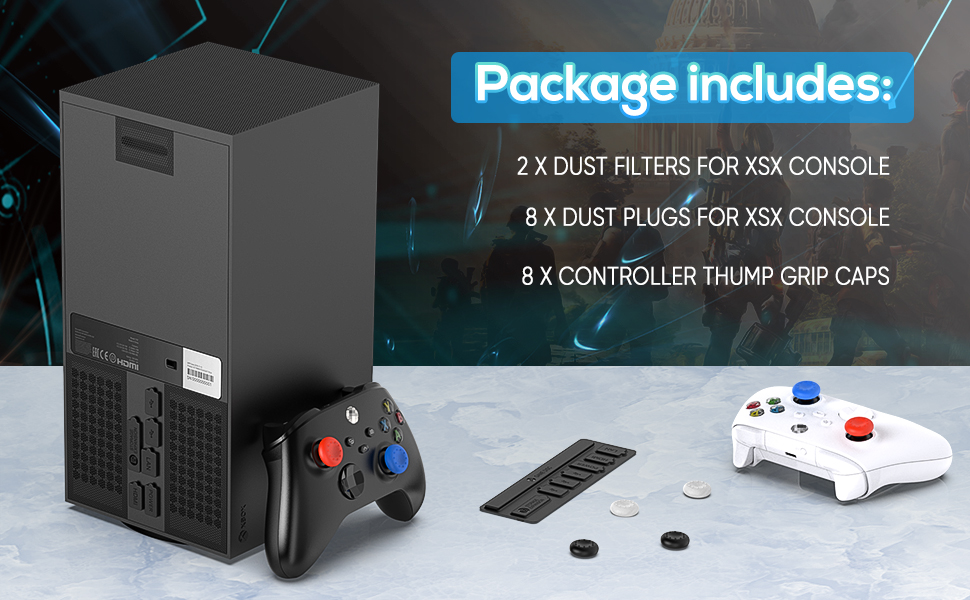 Dust Cover for Xbox Series X with Rubber Dust Plugs, Dust Filter