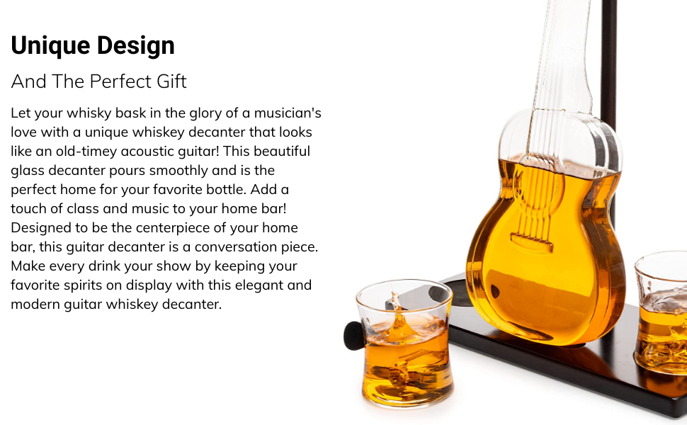 Guitar Whiskey & Wine Decanter & Mahogany Base 6 sss