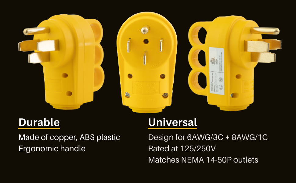 PEAKTOW PTR0153 Heavy Duty 50Amp 125/250V RV Replacement Male Plug