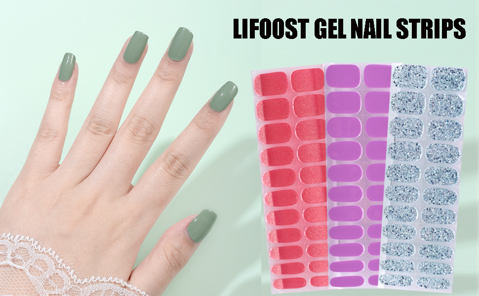 LIFOOST Glitter Gel Nail Strips Fully Cured Gold Sequins