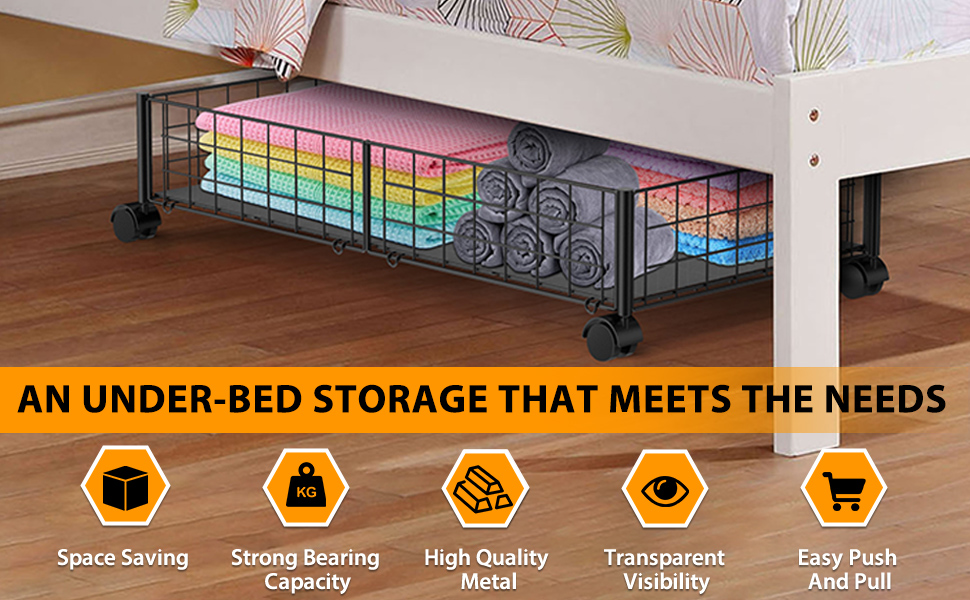 PIGTAB Under Bed Storage[Set of 2] Metal Under Bed Storage