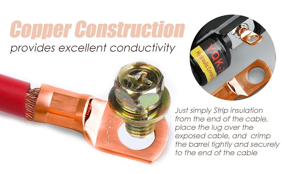 Copper Wire Terminal Connectors Kit, Copper Wire Lugs Battery Terminal