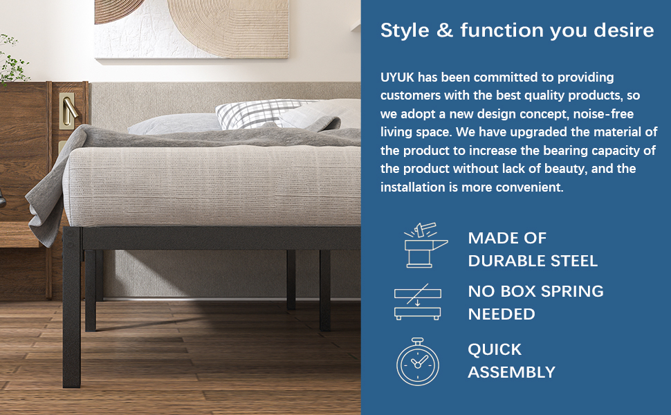 UYUK Metal Platform Bed Frame Queen Size, No Box Spring Needed Modern Design, Heavy