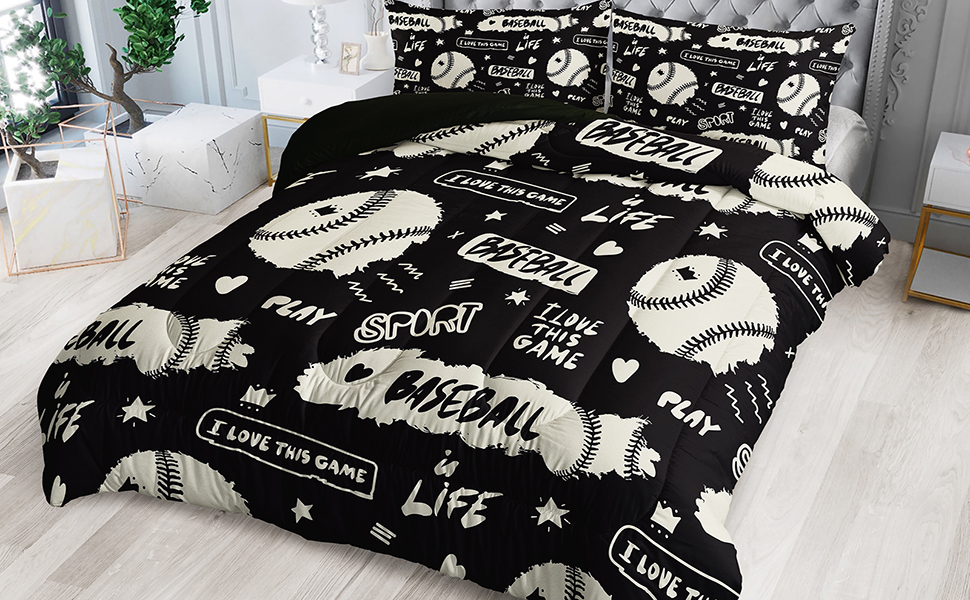 BSNTHO Baseball Bedding Set Comforter Cover for Kids Boys