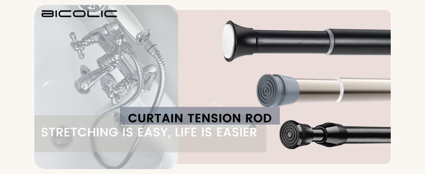 Bicolic 3PCS Extendable Net Curtain Rods, Spring Loaded Tension Rods