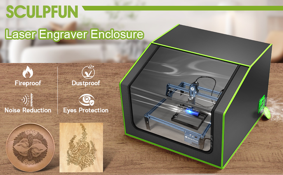 SCULPFUN Laser Engraver Enclosure with Vent, Fireproof and Dustproof