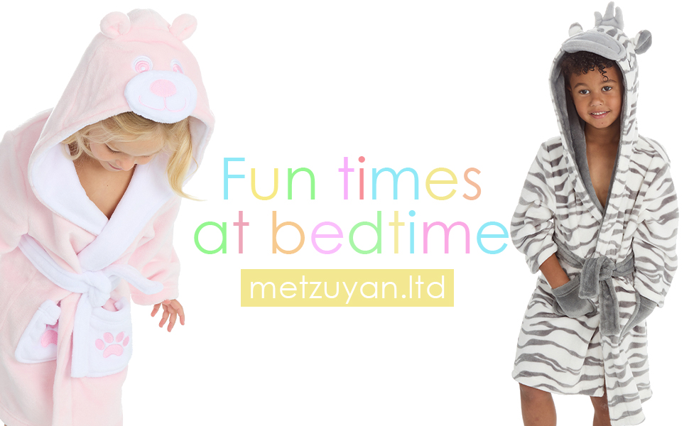 metzuyan.ltd girls boys unisex dressing gown animals hood plush fleece robe loungewear nightwear UK