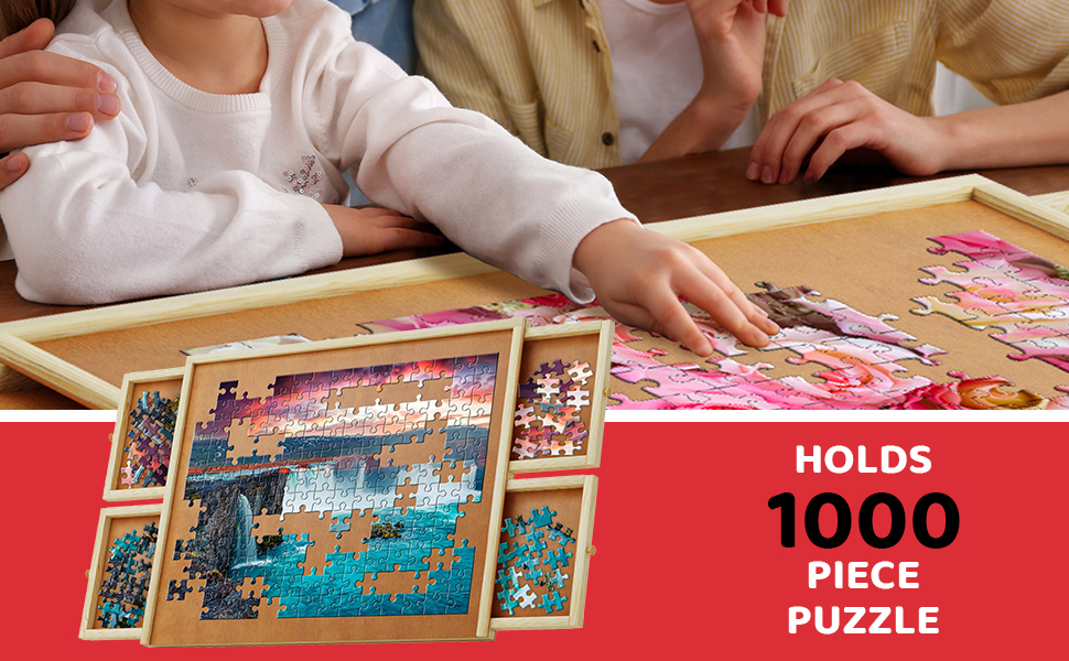 1000 Piece Wooden Jigsaw Puzzle Board 4 Drawers, Rotating