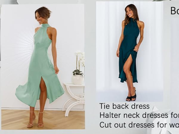 Amazon.com: BEOVR Summer Halter Neck Slit Cocktail Midi