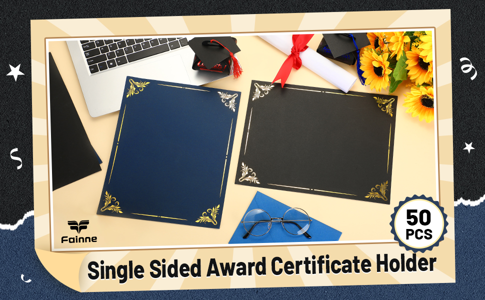 50 Pieces Single Sided Award Certificate Holder with Gold Foil Border for 8.5 x 11