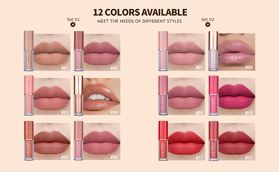 12 kleuren, 2,5 ml, lipglosset, mat parelmoer-achtig