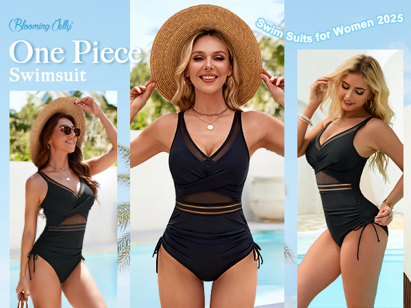 Blooming Jelly Womens Tummy Control One Piece Swimsuits Full