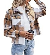 Zeagoo Flannels for Women Cropped Shacket Jacket Fashion Plaid Button Down Shirt 2025 Fall Coat Tops