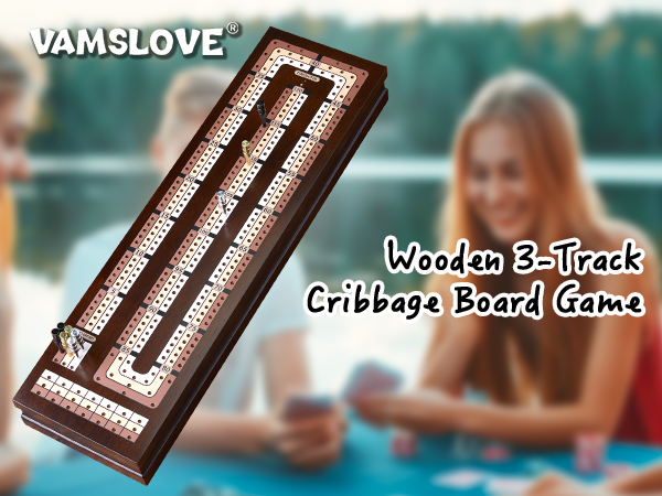 Wooden 3-track cribbage board game