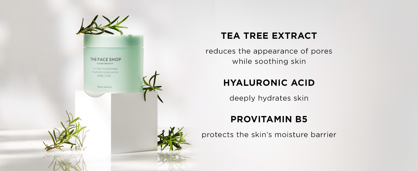 The Face Shop Tea Tree Toner Pads made with Tea Tree Extract, Hyaluronic Acid & Provitamin B5