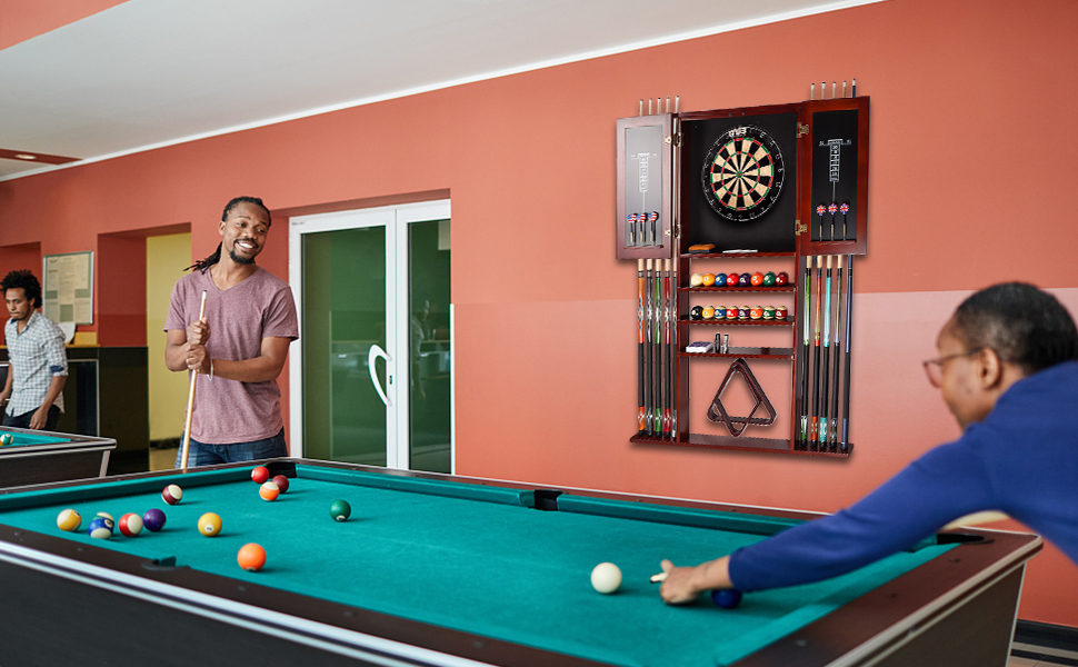GSE 10 Billiard Pool Cue Rack & Dart Board