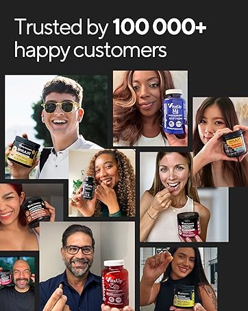 Customers holding vitaup supplements bottles