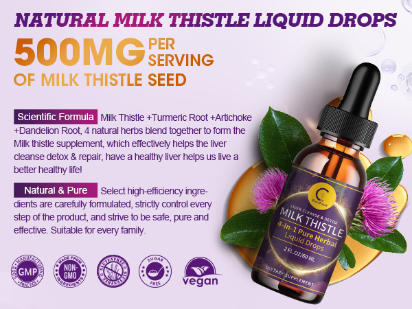 natural milk thistle drops, 500mg per serving of milk thistle seed