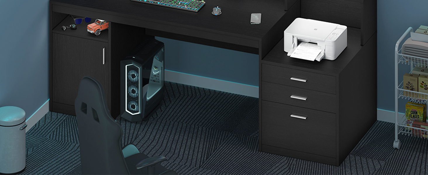 TVU 65" Computer Desk with 3 Drawers & Printer Stand