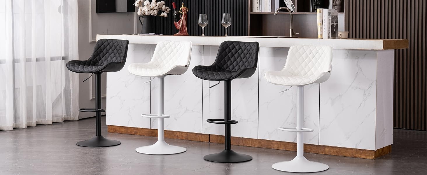 YOUTASTE White Bar Stools Set of 2 Faux Leather Padded Counter Height