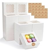 30pcs Cookie Boxes with Window, 6x6x3 Inches White Bakery Boxes, 36 Pcs Stickers,for Small Cookie...