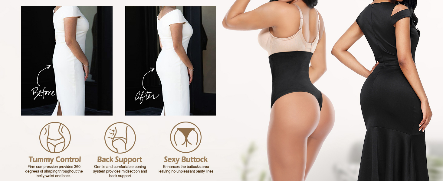 Women Thong Shapewear Tummy Control Thongs Panties High Waisted Slimming Body Shaper Underwear