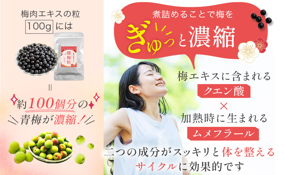 Approximately 100 green plums are used to make 100g of plum extract tablets.