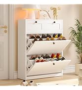Scarpiera Slim In Legno Con 4 Ante A Ribalta - Bianco, 80x102x24 Cm, Regolabile
