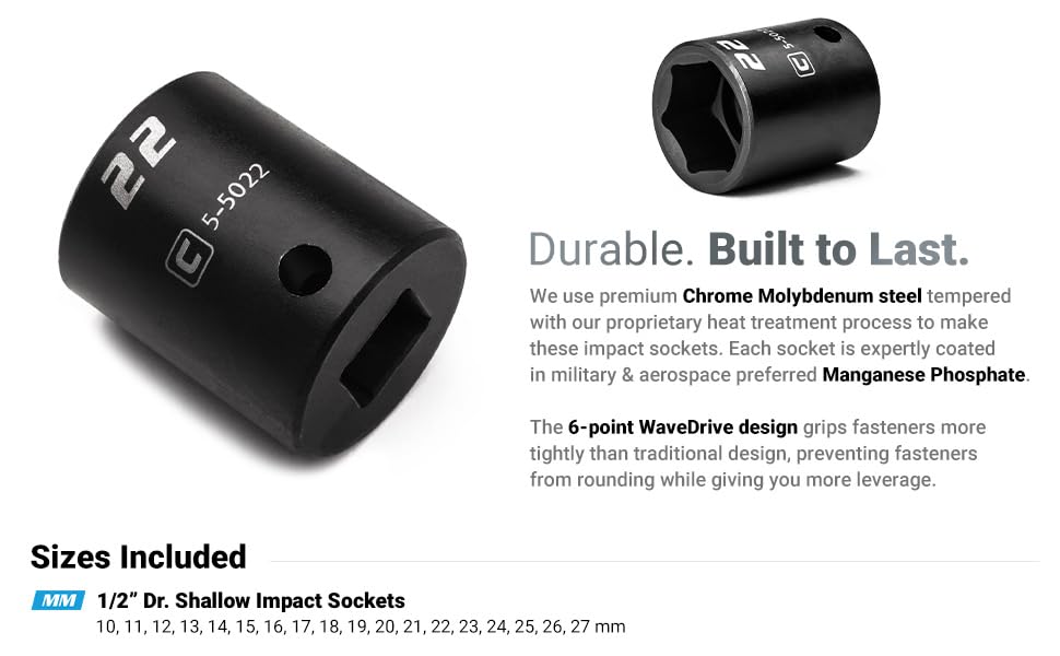1/2&#34; Dr. Shallow Impact Socket Set