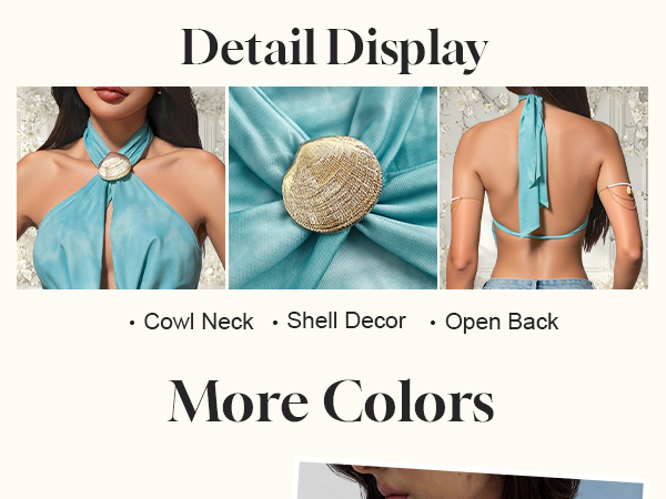 SHENHE Women's Sexy Halter Tops Backless Draped Front Cowl