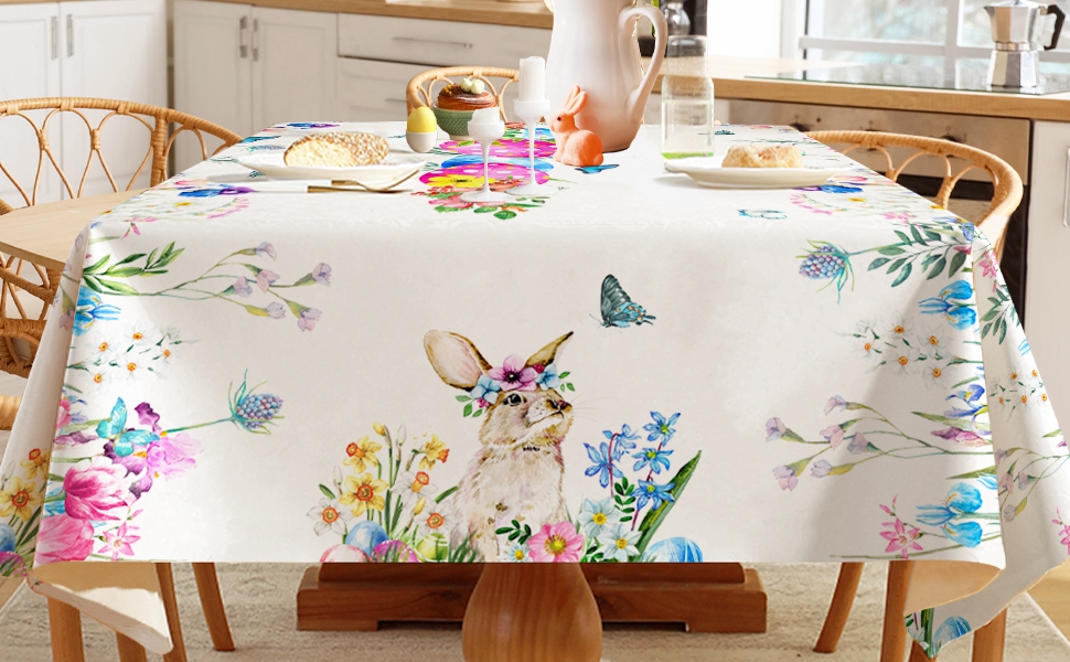 Easter Tablecloth 52x70 Rectangle, Spring Flower Easter Table Decor Easter Table