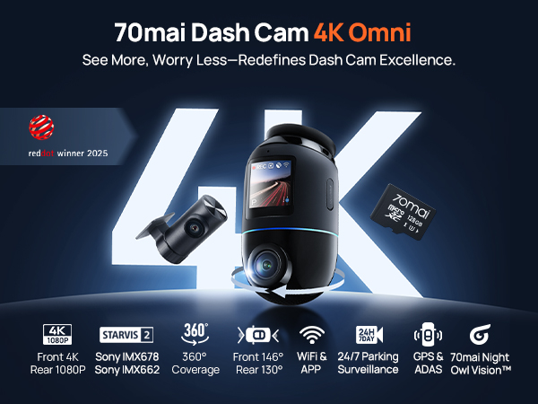 70mai Dash Cam Omni X800ドライブレコーダー Amazon.co.jp: 70mai Dash Cam Omni 前後左右360度撮影対応