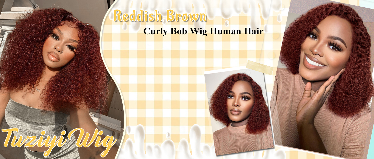 Reddish Brown Curly Bob Wig Human Hair