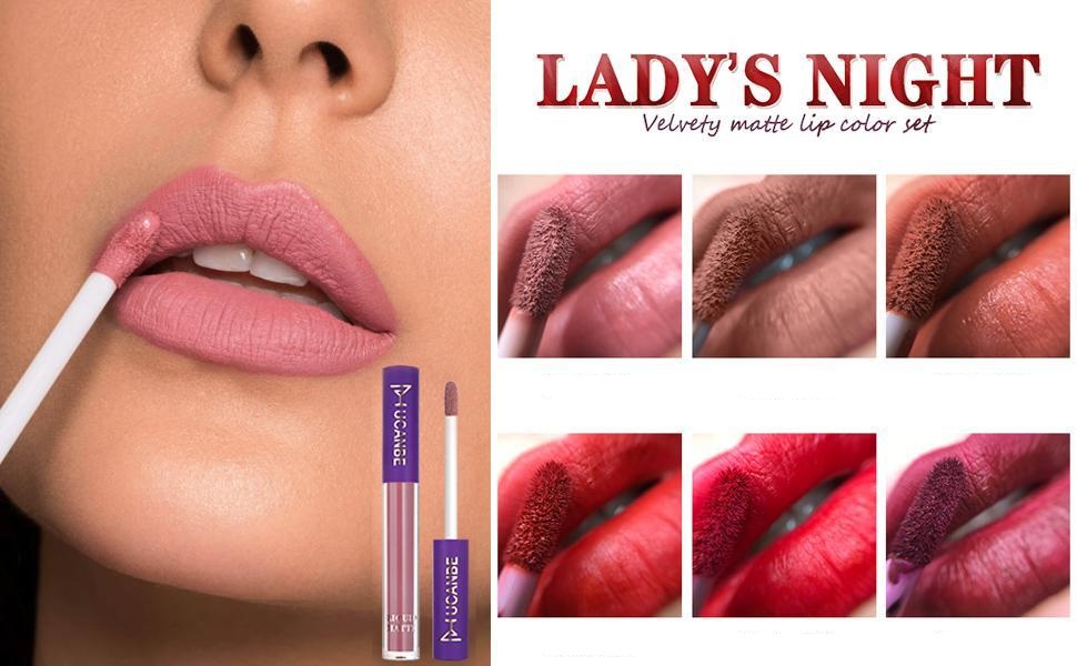 6 Stk. Matte Liquid Lipstick + 6 Stk. Lip Liners Pencil + 1PC Primer Lady's Night Lippen Make-up