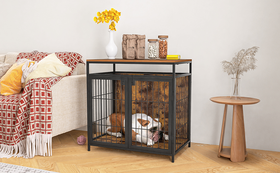 Pshelfy Dog Crate Furniture Wooden Dog Cage with Three