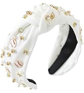 Gmmidea Baseball Headbands for Women Pearl Crystal Knotted Headband Bejeweled Baseball Charm Embe...