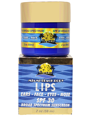 A jar of Miami Beach Body Sunscreen on top of its box