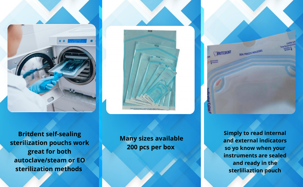 BRITEDENT Self Sealing Sterilization Pouches 2.25”in x 9