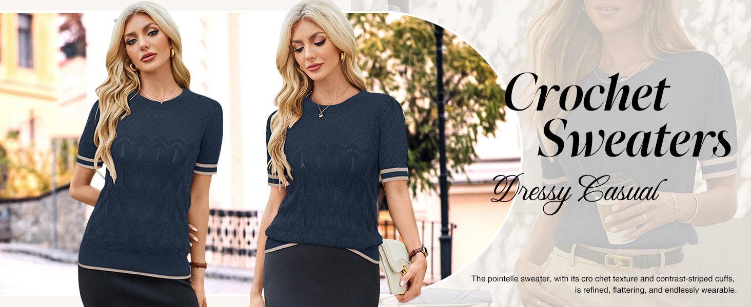 Arach&amp;amp;Cloz 2025 Womens Summer Short Sleeve Sweater Crochet Dressy Casual