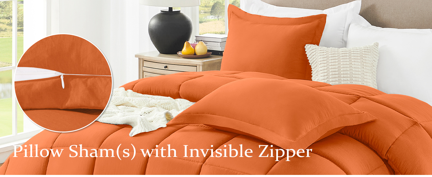 Wellsin Orange Comforter Set King Size 3 Pieces Lightweight Bedding King Size