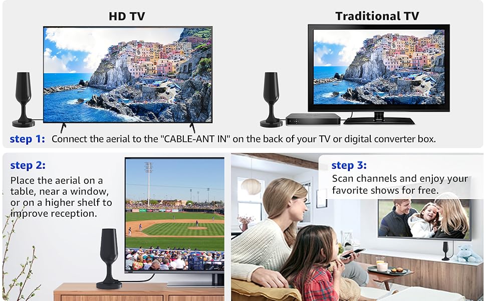 TV Aerial Indoor TV Aerial for Freeview TV Strong Base Easy