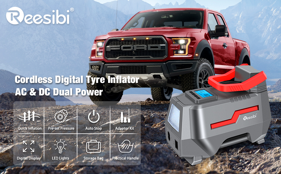 Reesibi Mains 240V Tyre Inflator Air Compressor with Digital Pressure